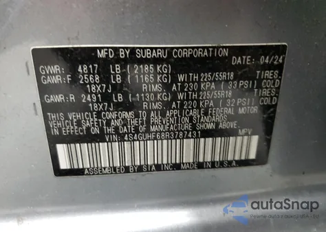 2024 Subaru Crosstrek Sport from USA, damaged, VIN 4S4GUHF68R3787431